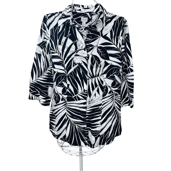 Beautiful Chicos No Iron Effortless Palm Print Button Up Shirt Womens Size 2(US - Picture 1 of 11
